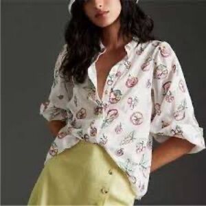 Anthropologie Pilcro Bella Fruit Embroidered Blouse Size XL White Boho